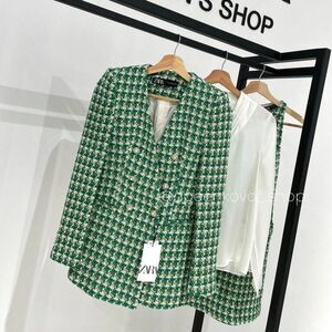 ZARA GREEN TEXTURED JACKER DOUBLE BREASTED COAT BLAZER SIZE EXTRA SMALL XS NEW